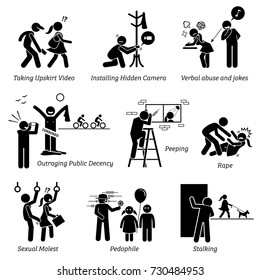 Sex Crime and Criminal. Pictogram depicts sexual harassment. 