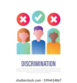 Sex discrimination gradient icon. Two women are rejected and man is approved. Social problem of gender inequality. Vector illustration.
