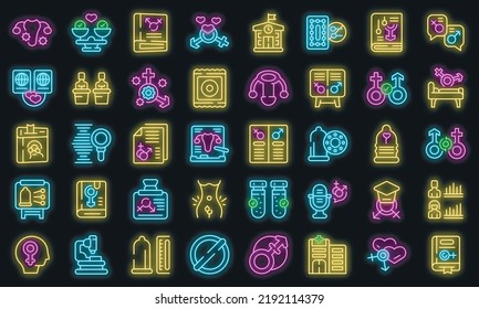 Sex Education Icons Set Outline Vector. Adult Aids. Education Control Vector Neon