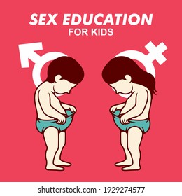 Sex Education For Kids Vector Color Cartoon Flat Design Illustration - Vector