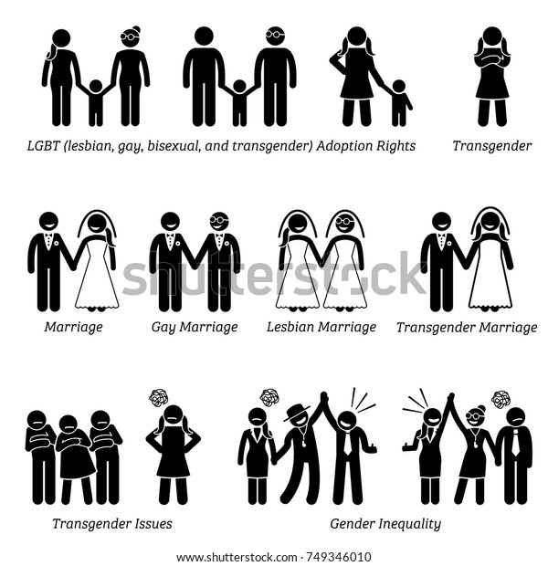 男女平等性差別社会問題スティックの絵文字のアイコン イラスト は Lgbt レズビアン ゲイ バイセクシュアル トランスジェンダーの各問題について 養子縁組 結婚 男女の不平等を描いたものです のベクター画像素材 ロイヤリティフリー