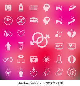 Sex icon set on blur pink background