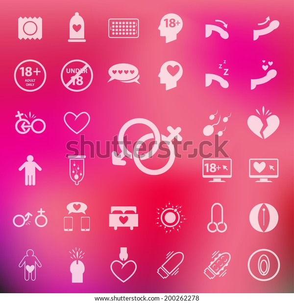 ぼかしたピンクの背景にセックスアイコンセット のベクター画像素材 ロイヤリティフリー