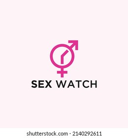 sex logo with clock and gender vector silhouette illustration
