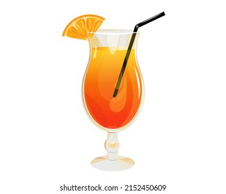 Sex on the beach cocktail, summer tropical alcoholic drink.Refreshing cocktail with a slice of orange.Vector illustration on a white background.