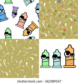 sex pattern and condom vector illustration. 