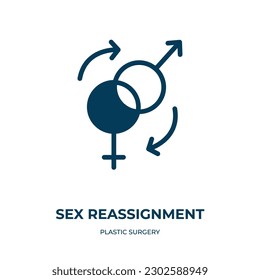 icono de vector de reasignación de sexo. reasignación de sexo, transgénero, íconos rellenos de cirugía del concepto de cirugía plástica plana. Icono de glifo negro aislado, elemento de símbolo de ilustración vectorial para diseño web y 
