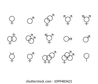 Sex Relationship Gender Symbols Line Vector Icons Set