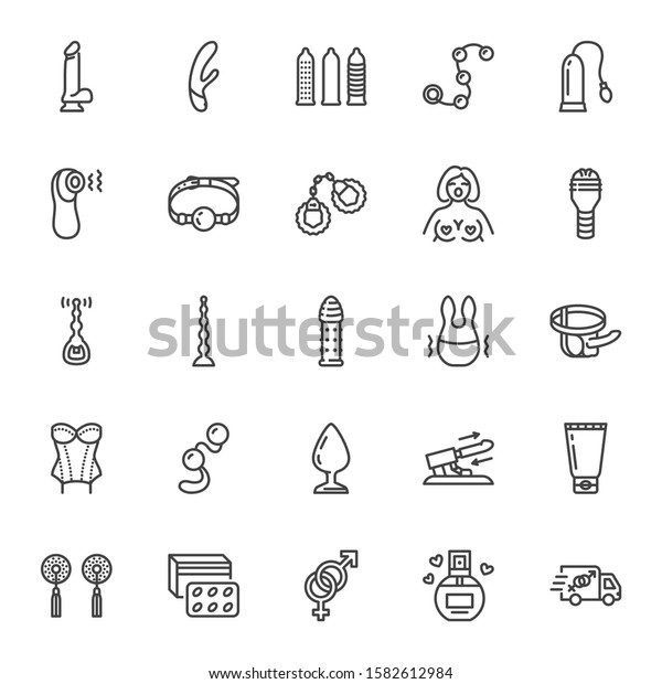 Sex Shop Flat Line Icons Set Stock Vector Royalty Free 1582612984