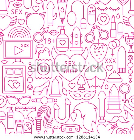Sex Shop Line Seamless Pattern. Vector Illustration of Outline Tileable Background.