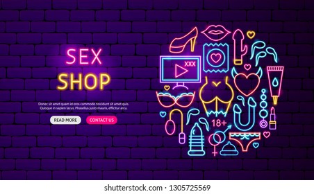 Sex Shop Neon Banner Design. Vector Illustration of Adult Toys Promotion.