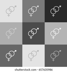 Sex symbol sign. Vector. Grayscale version of Popart-style icon.