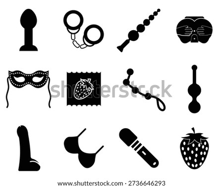 Sex toy icon set in glyph style.