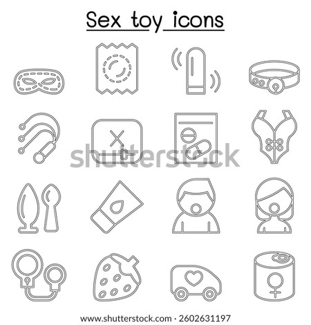 Sex toy icon set in thin line style