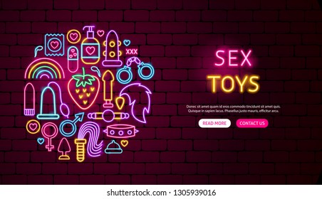 Sex Toys Neon Banner Design. Vector Illustration Of Adult Shop Promotion.