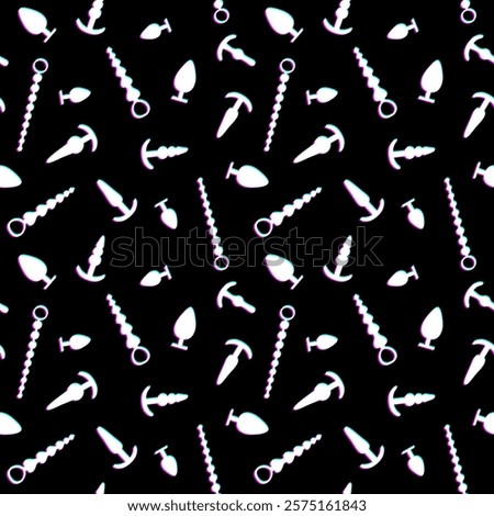 Sex toys silhouettes. Different types of vibrators, dildos,  anal balls, phallos, anal plugs.   Seamless pattern. Texture for fabric, wrapping, wallpaper. Decorative print.Vector illustration