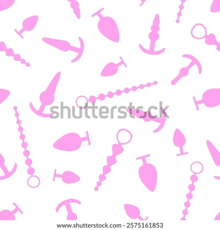 Sex toys silhouettes. Different types of vibrators, dildos,  anal balls, phallos, anal plugs.   Seamless pattern. Texture for fabric, wrapping, wallpaper. Decorative print.Vector illustration