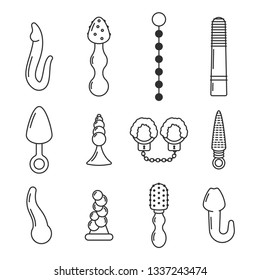 Sex toys vector simple linear icons set isolated on white background.