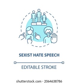 Sexist hate speech blue concept icon. Human rights violation abstract idea thin line illustration. Women under-representation. Gender stereotype. Vector isolated outline color drawing. Editable stroke