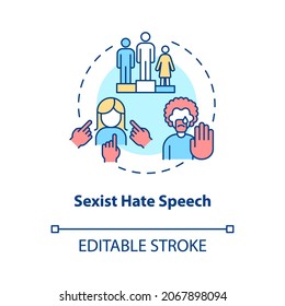 Sexist hate speech concept icon. Human rights violation abstract idea thin line illustration. Express misogynistic comments. Gender stereotypes. Vector isolated outline color drawing. Editable stroke