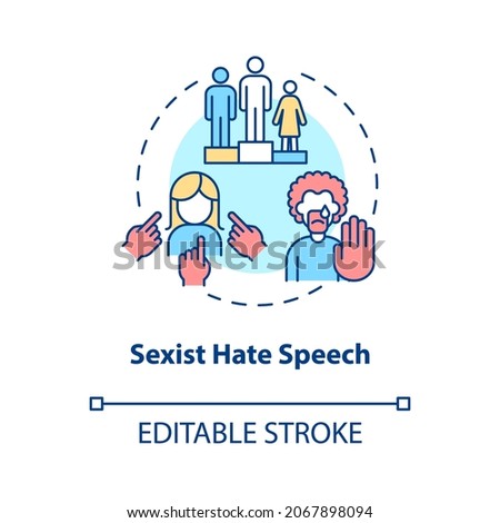 Sexist hate speech concept icon. Human rights violation abstract idea thin line illustration. Express misogynistic comments. Gender stereotypes. Vector isolated outline color drawing. Editable stroke