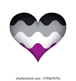 Sexless people. Volumetric heart with asexual flag. Wavy colors. Vector illustration.