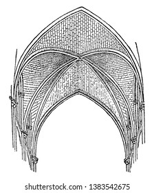 Sexpartite Vaulting are divided into six parts, construction now looked, cathedrals of Bourges, vintage line drawing or engraving illustration.