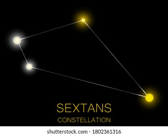 Sextans constellation. Bright yellow stars in the night sky. A cluster of stars in deep space, the universe. Vector illustration