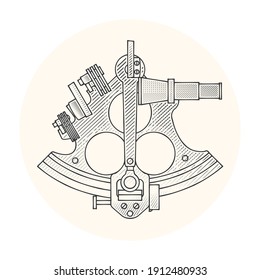 Sextant - ancient navigation astrolabe, vintage nautical navigation device, isolated on white background