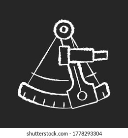 Sextant chalk white icon on black background. Celestial navigation, geography. Old fashioned instrument for maritime travel. Antique sailor, astronomer tool isolated vector chalkboard illustration