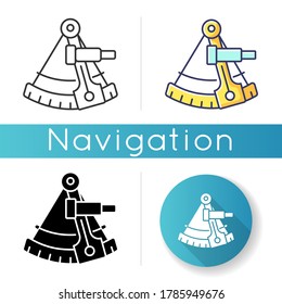 Sextant Icon. Celestial Navigation, Geography. Linear Black And RGB Color Styles. Old Fashioned Instrument For Maritime Travel. Antique Sailor, Astronomer Tool Isolated Vector Illustrations