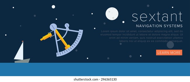 Sextant illustration. Navigation tools. Banner or other graphic elements for web. Marine creative concept. Sextant in flat design.