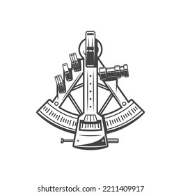 Sextant retro navigation instrument isolated doubly reflecting device. Vector tool measuring angular distance