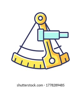 Sextant RGB Color Icon. Celestial Navigation, Geography. Old Fashioned Instrument For Maritime Travel. Antique Sailor, Astronomer Tool Isolated Vector Illustration