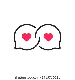 icono de sexting como dos burbujas de voz con corazones. concepto de insignia de conversación en medios sociales para citas en línea. tendencia simple diseño gráfico moderno de chat logotipo elemento aislado en fondo blanco