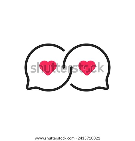 sexting icon like two speech bubble with hearts. concept of social media conversation badge for online dating. simple trend modern graphic chatroom logotype design element isolated on white background