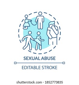 Sexual Abuse Concept Icon. Domestic Violence Idea Thin Line Illustration. Sexual Assault Therapy. Molestation, Groping. Survivor Life. Vector Isolated Outline RGB Color Drawing. Editable Stroke