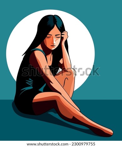 Sexual assault, abuse, social problems, bullying, girl sitting on the floor crying, helpless. Problems in the family. Violence against minors
