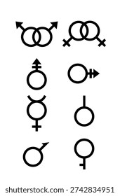 Sexual concept symbols. Vector. Set gender orientation outline signs. Male and female black icons isolated on white background. Simple illustration.