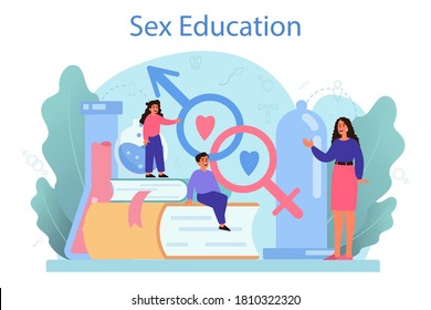 Sexual Education Concept. Sexual Health Lesson For Young People. Contraception And Reproduction System. Sexuality And Gender. Isolated Vector Illustration
