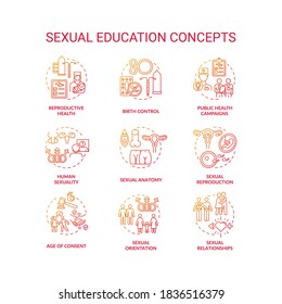 Sexual Education Concept Icons Set. Human Sexuality Awareness Idea Thin Line RGB Color Illustrations. Anatomy And Reproductive Health Teaching. Vector Isolated Outline Drawings