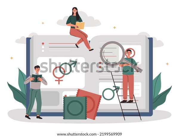 Sexual Education Concept Men Woman Magnifying Stock Vector Royalty