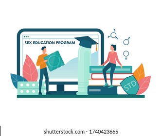 Sexual Education Online Service Or Platform. Sexual Health Lesson For Young People. Sex Education Online Program. Isolated Vector Illustration