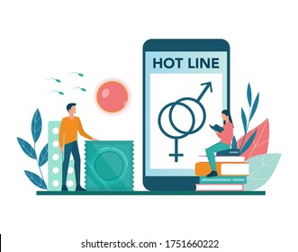 Sexual Education Online Service Or Platform. Sexual Health Lesson For Young People. Hot Line. Isolated Vector Illustration