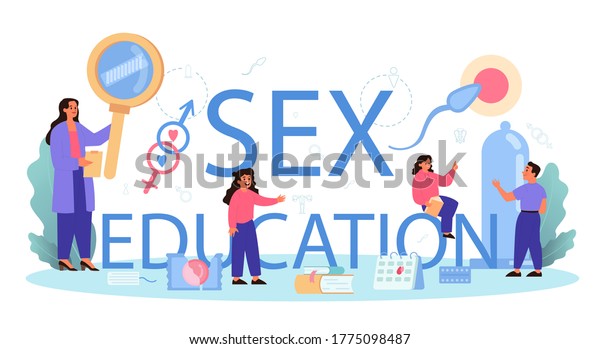 Sexual education\
typographic header. Sexual health lesson for young people.\
Contraception and reproduction system. Sexuality and gender.\
Isolated vector\
illustration
