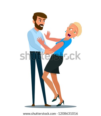 Sexual harassment and abuse concept.Inappropriate behavior at work. Man touching woman without permission.