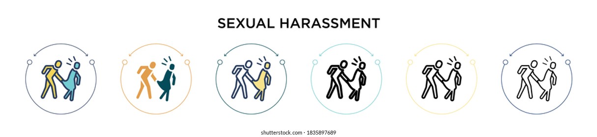 Icono de acoso sexual en el estilo relleno, delgado, contorno y apoplejía. Ilustración vectorial de dos íconos vectores de acoso sexual de color y negro se puede usar para móviles, ui, web