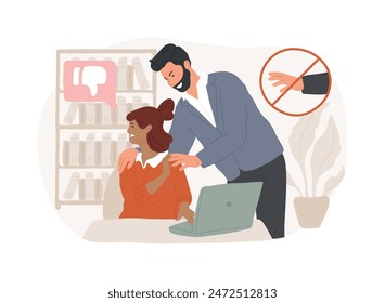 Acoso sexual concepto aislado Ilustración vectorial. acoso sexual, relación laboral anormal, maltrato y asalto, relaciones de acoso, interacciones sociales en línea concepto de Vector.