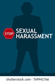 Sexual harassment poster with man shadow. World social gender problem vector illustration.