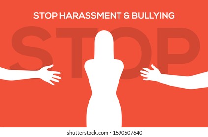 Sexual harassment violence stop poster. Sexual harassment assault woman concept.